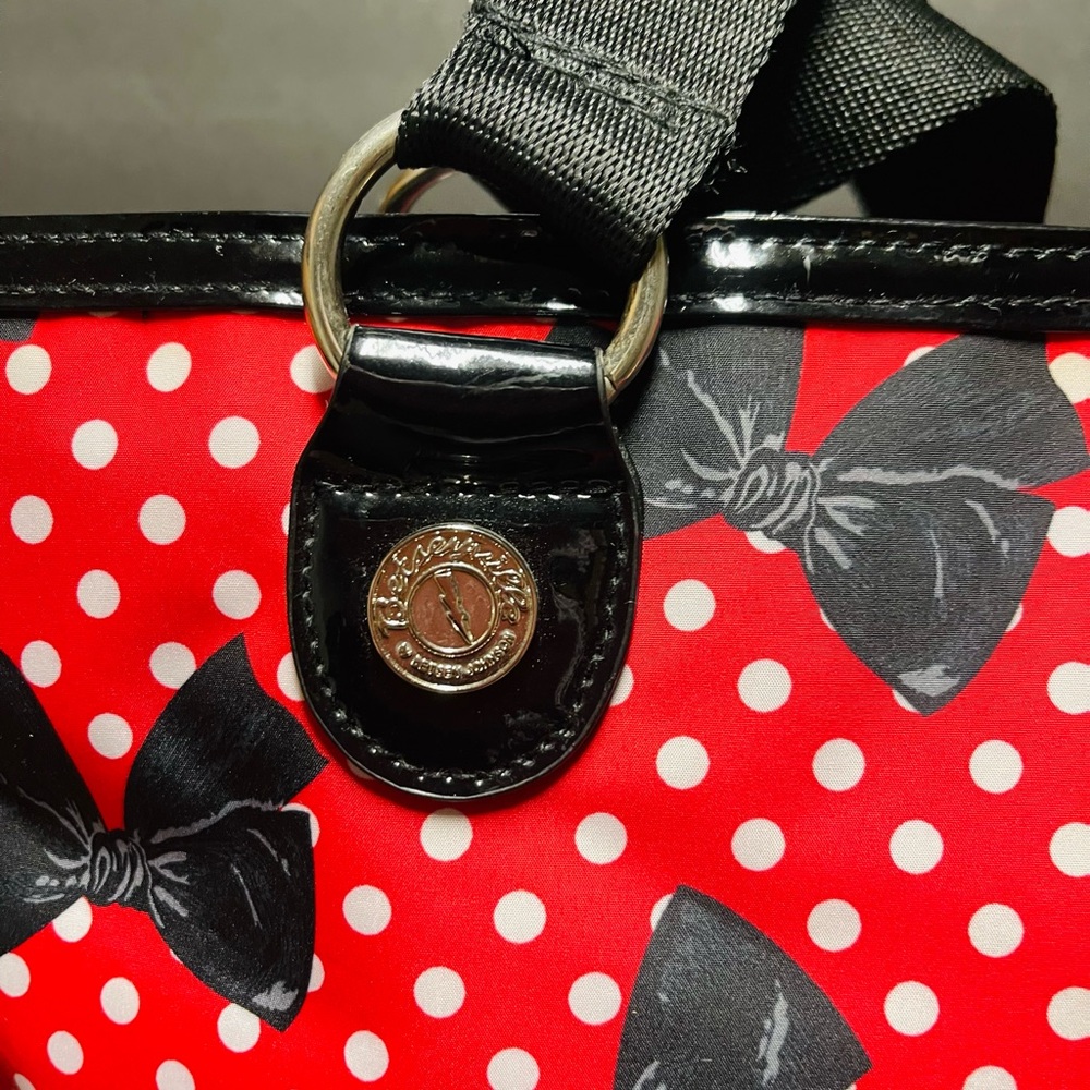 Betsey Johnson Red Polka Dot Tote with Black Bow Accents - Picture 3 of 7